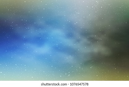 Light Blue, Green vector texture with milky way stars. Blurred decorative design in simple style with galaxy stars. Smart design for your business advert.