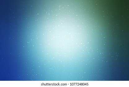 Light Blue, Green vector texture with milky way stars. Space stars on blurred abstract background with gradient. Pattern for futuristic ad, booklets.