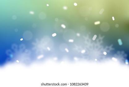 Light Blue, Green vector texture with colored snowflakes. Decorative shining illustration with snow on abstract template. The pattern can be used for year new  websites.