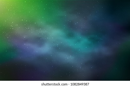 Light Blue, Green vector texture with milky way stars. Glitter abstract illustration with colorful cosmic stars. Template for cosmic backgrounds.