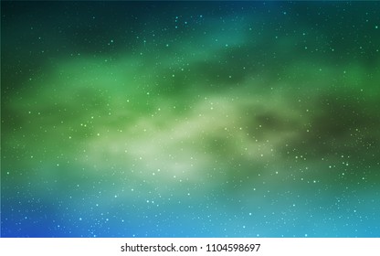 Light Blue, Green vector texture with milky way stars. Shining illustration with sky stars on abstract template. Pattern for astronomy websites.