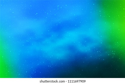Light Blue, Green vector texture with milky way stars. Shining colored illustration with bright astronomical stars. Best design for your ad, poster, banner.