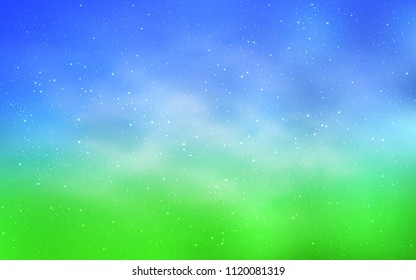 Light Blue, Green vector texture with milky way stars. Space stars on blurred abstract background with gradient. Pattern for astronomy websites.