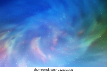 Light Blue, Green vector texture with milky way stars. Glitter abstract illustration with colorful cosmic stars. Template for cosmic backgrounds.