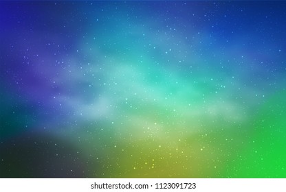 Light Blue, Green vector texture with milky way stars. Space stars on blurred abstract background with gradient. Template for cosmic backgrounds.