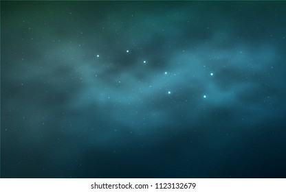 Light Blue, Green vector texture with milky way stars. Shining illustration with sky stars on abstract template. Best design for your ad, poster, banner.