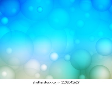 Light Blue, Green vector texture with disks. Blurred decorative design in abstract style with bubbles. The pattern can be used for ads, leaflets of liquid.