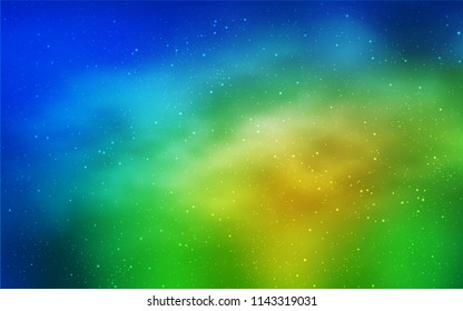 Light Blue, Green vector texture with milky way stars. Glitter abstract illustration with colorful cosmic stars. Smart design for your business advert.