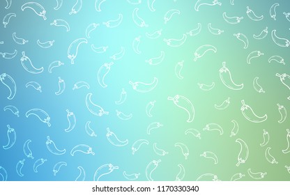 Light Blue, Green vector texture with hot peppers. Blurred decorative design of peppers in doodle style. Pattern for ads of breakfast, lunch, dinner.