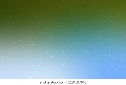 Light Blue, Green vector texture with milky way stars. Shining illustration with sky stars on abstract template. Best design for your ad, poster, banner.