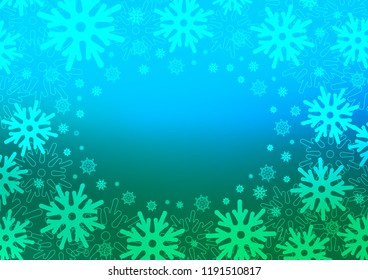 Light Blue, Green vector texture with colored snowflakes. Blurred decorative design in xmas style with snow. New year design for your business advert.