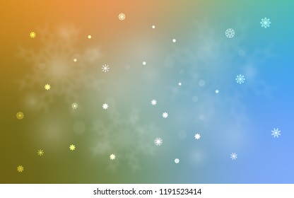 Light Blue, Green vector texture with colored snowflakes. Shining colored illustration with snow in christmas style. New year design for your ad, poster, banner.