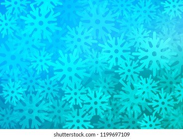 Light Blue, Green vector texture with colored snowflakes. Decorative shining illustration with snow on abstract template. The pattern can be used for new year ad, booklets.