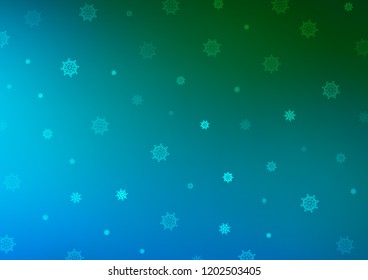 Light Blue, Green vector texture with colored snowflakes. Shining colored illustration with snow in christmas style. The pattern can be used for new year leaflets.