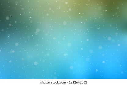Light Blue, Green vector texture with colored snowflakes. Snow on blurred abstract background with gradient. New year design for your ad, poster, banner.