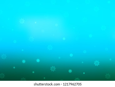 Light Blue, Green vector texture with colored snowflakes. Shining colored illustration with snow in christmas style. The pattern can be used for new year ad, booklets.