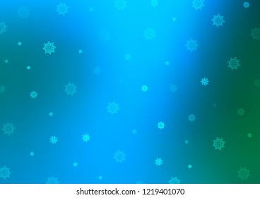 Light Blue, Green vector texture with colored snowflakes. Shining colored illustration with snow in christmas style. New year design for your business advert.
