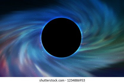 Light Blue, Green vector texture with a black hole, galaxy. Colorful illustration of a black hole on a starry backdrop. Pattern for posters, banners of sales.