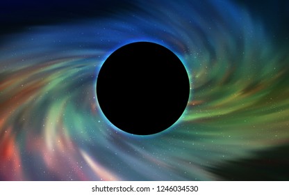 Light Blue, Green vector texture with a black hole, galaxy. Colorful illustration of a black hole on a starry backdrop. Pattern for posters, banners of sales.
