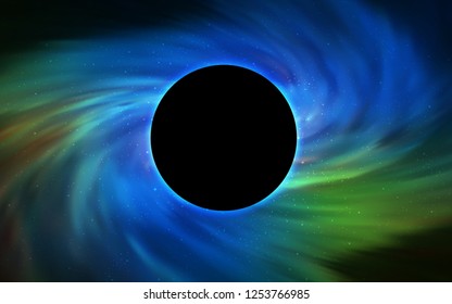 Light Blue, Green vector texture with a black hole, galaxy. Illustration with colorful milky way stars and a black hole. Backdrop for Black Friday promotions.