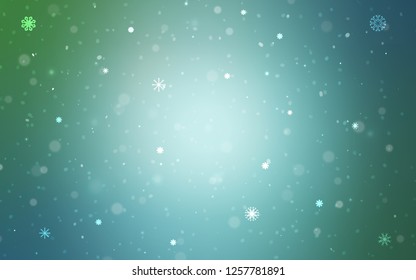 Light Blue, Green vector texture with colored snowflakes. Glitter abstract illustration with crystals of ice. New year design for your ad, poster, banner.