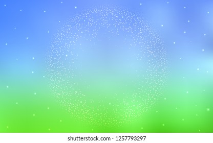 Light Blue, Green vector texture with milky way stars. Blurred decorative design in simple style with galaxy stars. Pattern for futuristic ad, booklets.