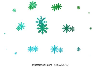 Light Blue, Green vector texture with colored snowflakes. Glitter abstract illustration with crystals of ice. The pattern can be used for new year leaflets.