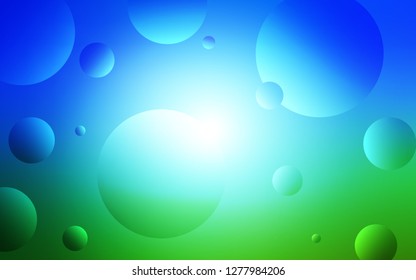 Light Blue, Green vector texture with disks. Blurred decorative design in abstract style with bubbles. Pattern can be used for ads, leaflets.