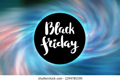 Light Blue, Green vector texture with a black hole, galaxy. Colorful black hole with shining night sky stars. Template for Black Friday sales.