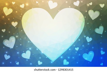 Light Blue, Green vector  texture with lovely hearts. Glitter abstract illustration with colorful hearts in romantic style. Pattern for carnival, festival romantic leaflets.