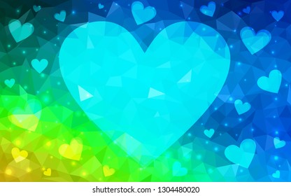 Light Blue, Green vector  texture with lovely hearts. Beautiful colored illustration with hearts in celebration style. Pattern for carnival, festival romantic leaflets.