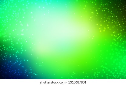 Light Blue, Green vector texture with milky way stars. Space stars on blurred abstract background with gradient. Pattern for astrology websites.