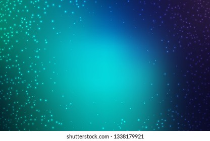 Light Blue, Green vector texture with milky way stars. Shining colored illustration with bright astronomical stars. Pattern for futuristic ad, booklets.