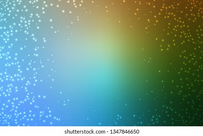 Light Blue, Green vector texture with milky way stars. Space stars on blurred abstract background with gradient. Pattern for futuristic ad, booklets.