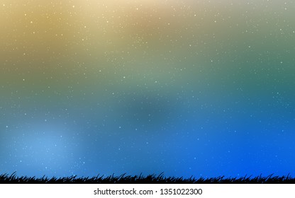 Light Blue, Green vector texture with milky way stars. Space stars on blurred abstract background with gradient. Pattern for futuristic ad, booklets.