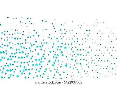 Light Blue, Green vector texture with playing cards. Shining illustration with hearts, spades, clubs, diamonds. Pattern for ads of parties, events in Vegas.