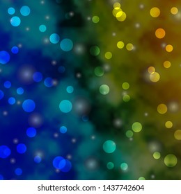 Light Blue, Green vector texture with circles, stars. Colorful disks, stars on simple gradient background. Pattern for booklets, leaflets.