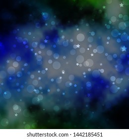 Light Blue, Green vector texture with circles, stars. Colorful disks, stars on simple gradient background. Design for textile, fabric, wallpapers.
