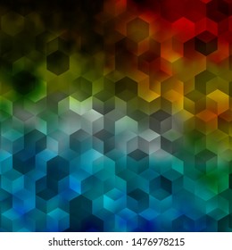 Light Blue, Green vector texture with colorful hexagons. Illustration of colored hexagons on blur surface. Pattern for ads, leaflets.