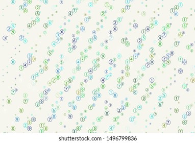 Light Blue, Green vector texture with mathematic symbols. Shining colorful illustration with isolated Digit signs. Template for landing page of typography.