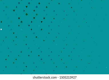 Light Blue, Green vector texture with playing cards. Colored illustration with hearts, spades, clubs, diamonds. Pattern for ads of parties, events in Vegas.