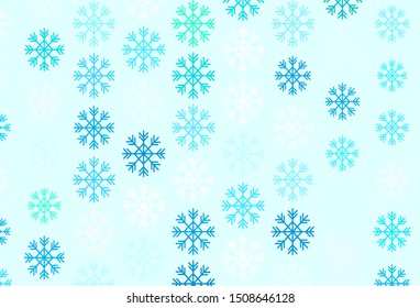Light Blue, Green vector texture with colored snowflakes. Shining colorful illustration with snow on abstract template. New year design for business advert. Light Blue, Green vector texture with colored snowflakes. Shining colorful illustration with snow on abstract template. New year design for business advert.