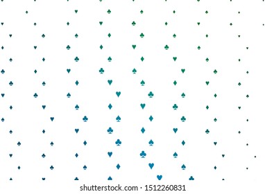 Light Blue, Green vector texture with playing cards. Colored illustration with hearts, spades, clubs, diamonds. Design for ad, poster, banner of gambling websites.