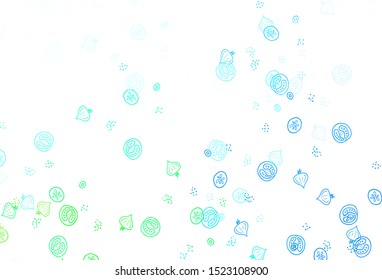 Light Blue, Green vector texture with delicious snacks. Abstract background with colorful Fast Food illustrations. Template for meal cooking in kitchen.