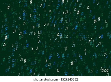 Light Blue, Green vector texture with musical notes. Decorative design in abstract style with music shapes. Template for fasion magazines.