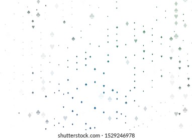 Light Blue, Green vector texture with playing cards. Illustration with set of hearts, spades, clubs, diamonds. Pattern for leaflets of poker games, events.