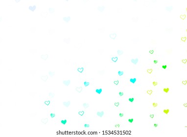 Light Blue, Green vector texture with lovely hearts. Decorative shining illustration with hearts on abstract template. Pattern for valentine's ad, booklets.