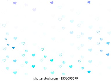 Light Blue, Green vector texture with lovely hearts. Hearts on blurred abstract background with colorful gradient. Pattern for marriage gifts, congratulations.