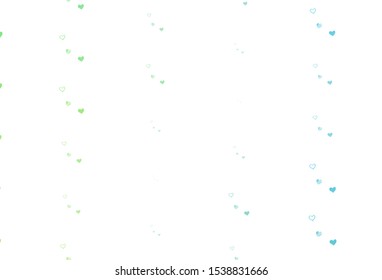 Light Blue, Green vector texture with lovely hearts. Decorative shining illustration with hearts on abstract template. Pattern for valentine's ad, booklets.