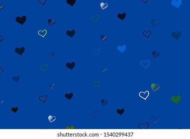 Light Blue, Green vector texture with lovely hearts. Beautiful colored illustration with hearts in celebration style. Pattern for valentine's ad, booklets.